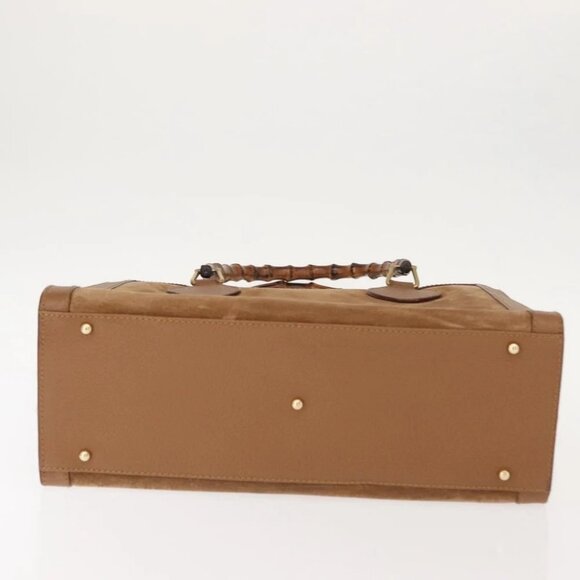 GUCCI Bamboo Hand Bag Suede Leather Beige Gold - Picture 5 of 16